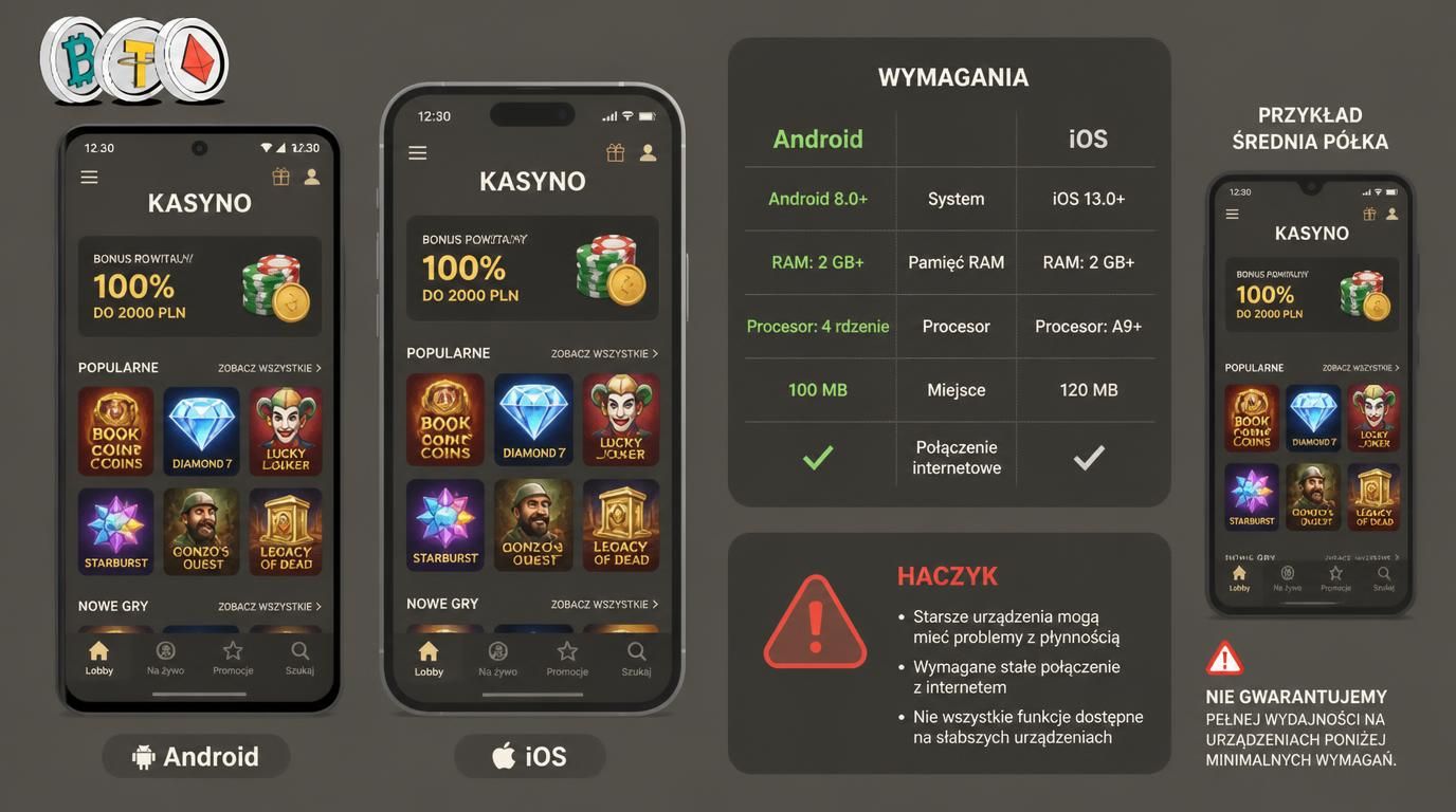 Android iOS ikonki, ostrzeżenie, wymagania systemowe